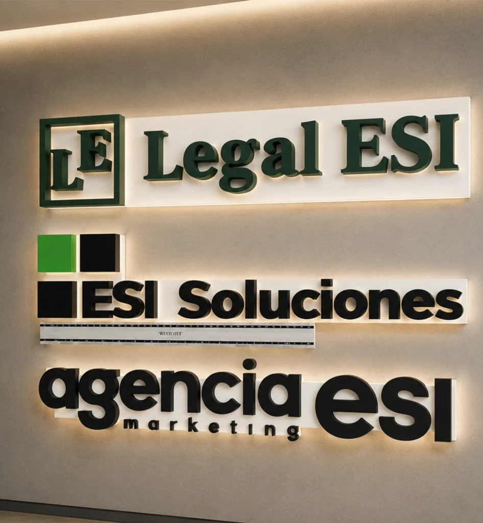 Rótulos corporativos personalizados en pared de oficina