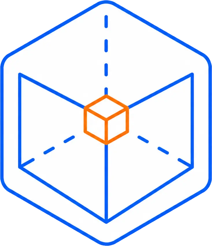 Icono de integración de tecnología 3D en la empresa