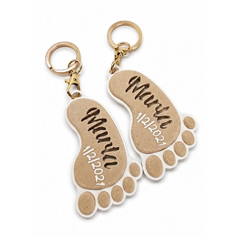 Llaveros personalizados con forma de huella de pie para bautizo